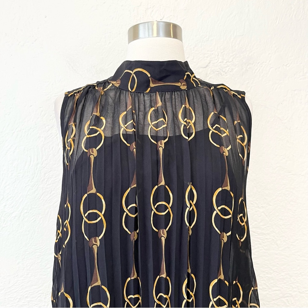Banana Republic Dress Midi Pleated Black Horsebit Chain Print Medium M - Picture 8 of 14